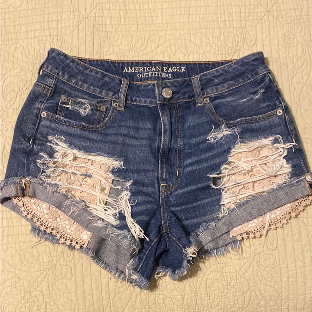American Eagle Blue Distressed Denim Shorts